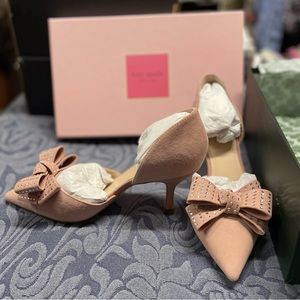 LIKE NEW WITH BOX KATE SPADE STERLING COLOR DUSTY BLUSH WITH RHINESTONE BOW SZ 7